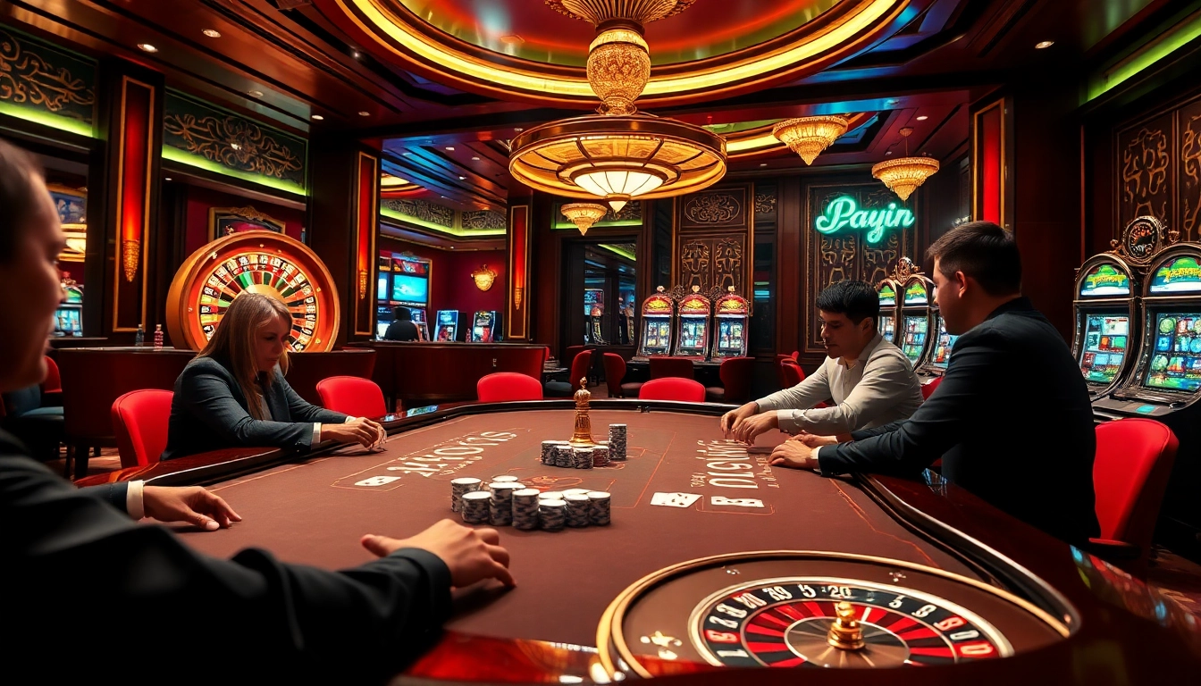 Players engaged at a high-stakes poker table creating excitement at https://win678.ink/ casino experience.