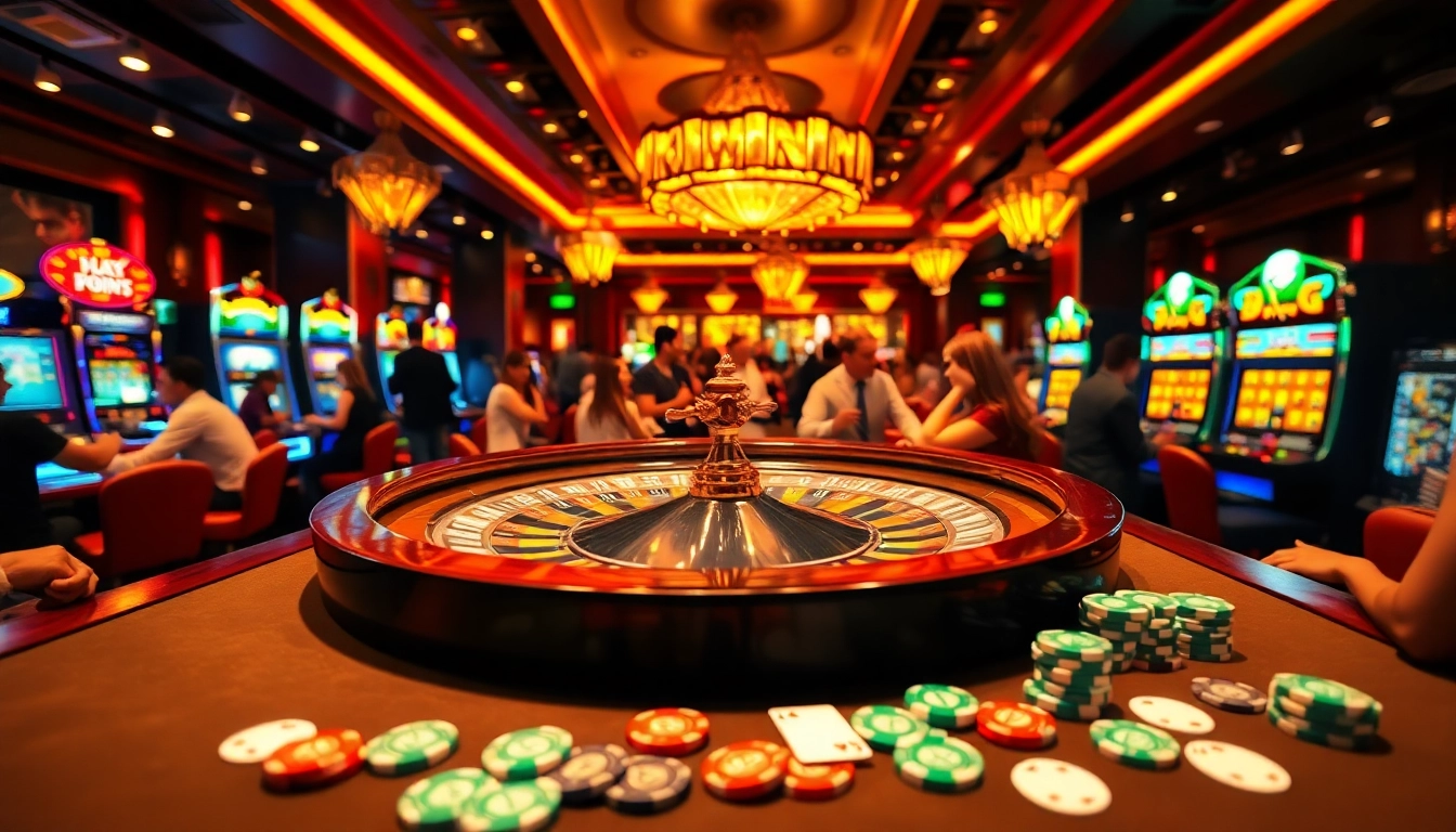 Adegan kasino yang menarik menampilkan kegembiraan 'Datuk Win' dengan roulette dan mesin slot.
