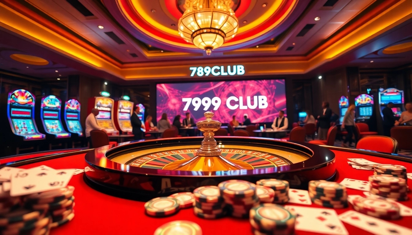 Experience the thrill of winning at 789CLUB, featuring poker tables, roulette wheels, and vibrant slot machines.