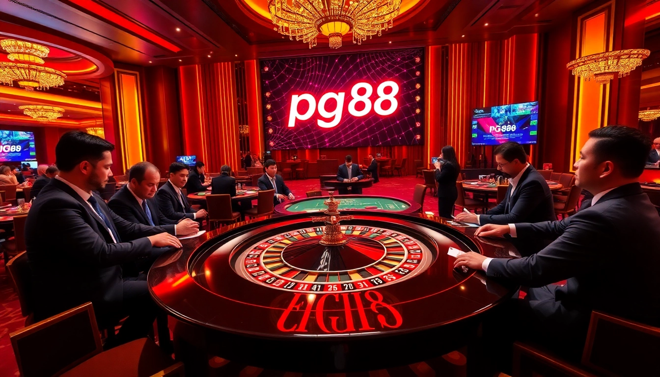 Betting at a luxurious casino featuring pg88 roulette, colorful chips, and excited players.