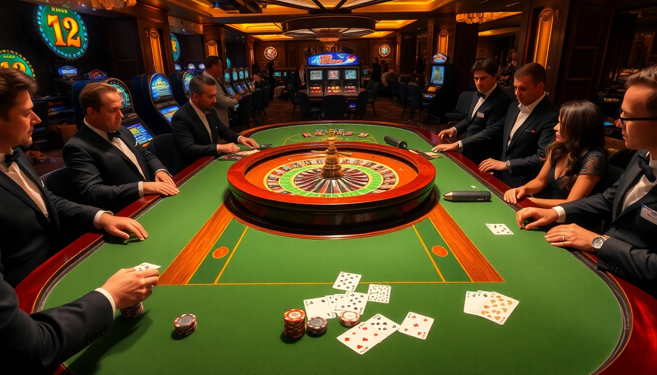 B52 roulette table with players in an upscale casino atmosphere.