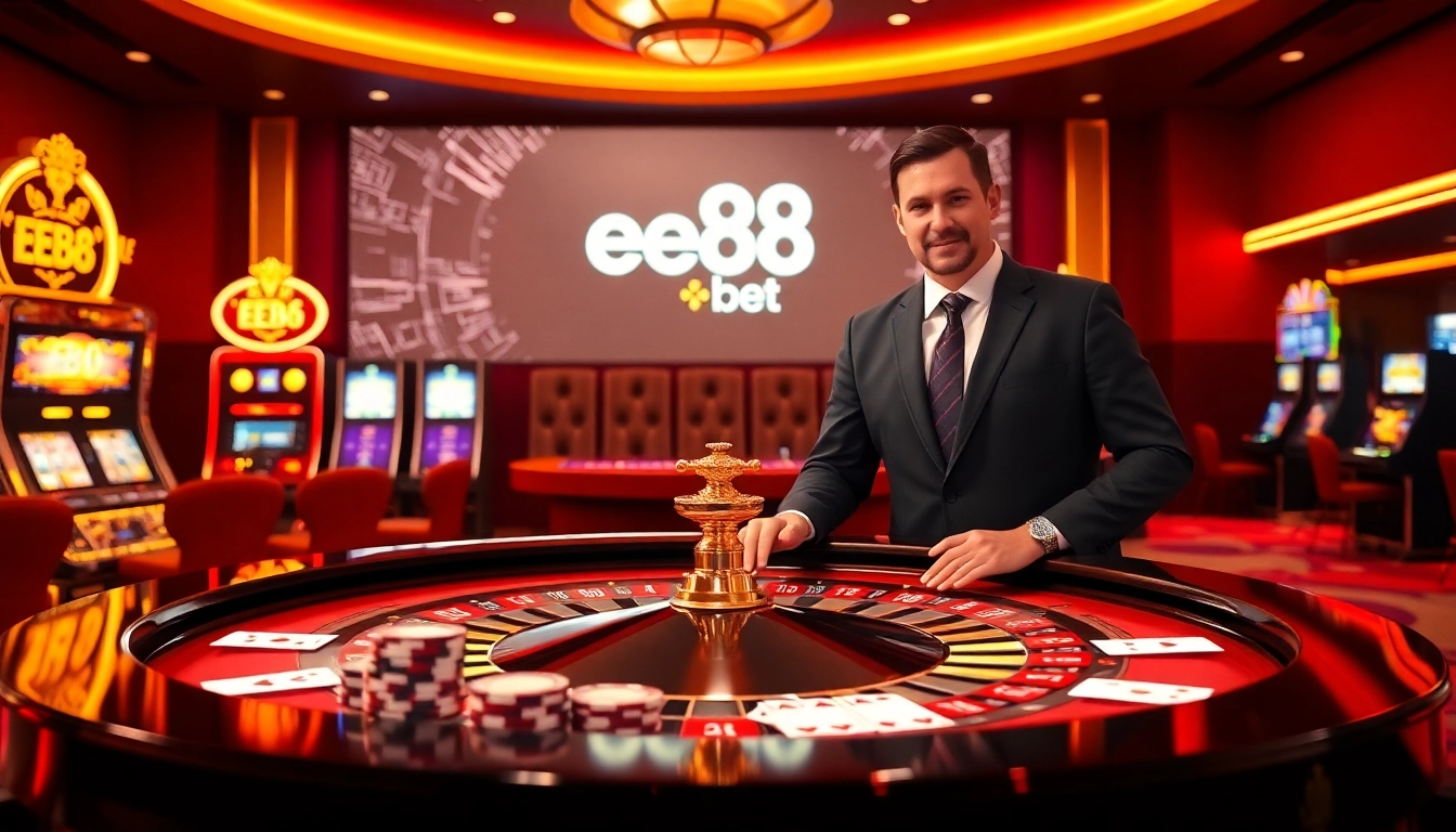 ee88 bet casino table with vibrant slot machines and professional dealer ready for play