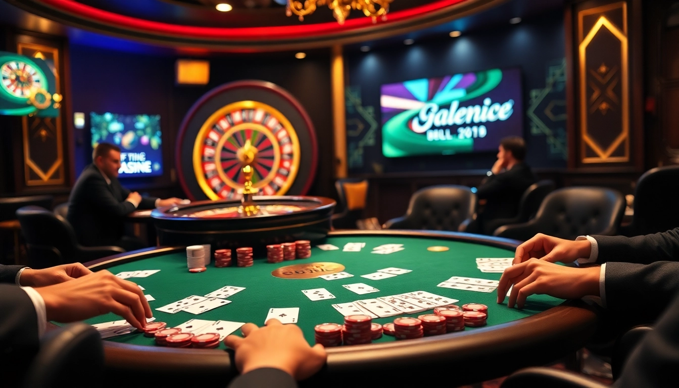 Bong88 poker room featuring engaged players, vibrant roulette wheel, and strategic gameplay atmosphere.