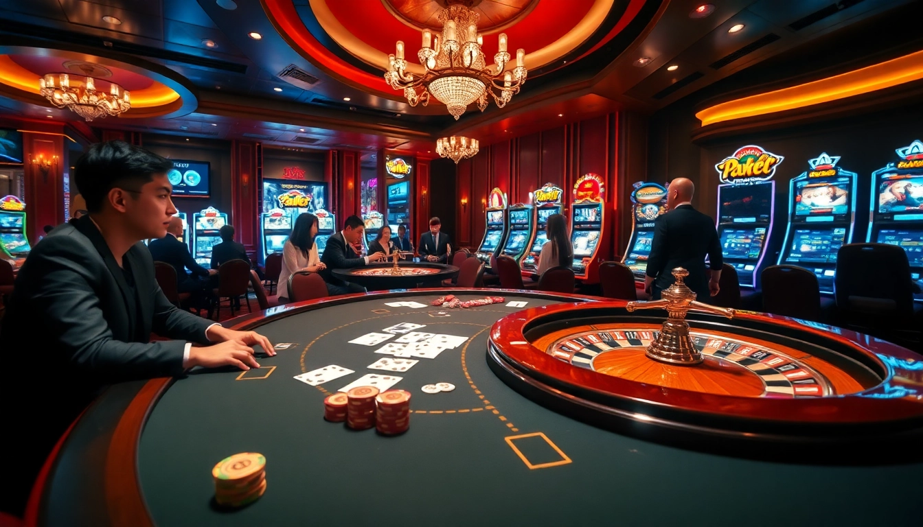 Players enjoying the excitement of a luxurious casino atmosphere at 8xbet.