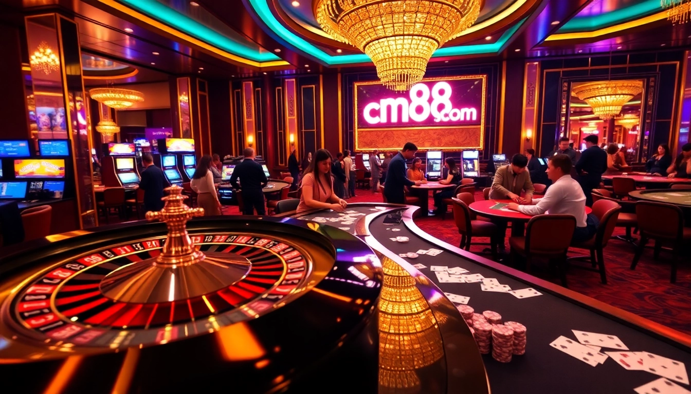 Experience the thrill of cm88 com at a luxurious casino table with poker chips and a spinning roulette wheel.