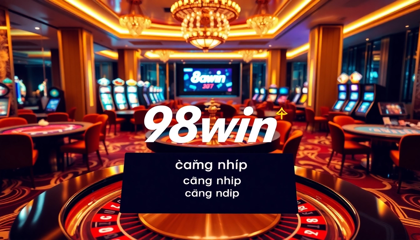 Experience the thrill of 98win đăng nhập at a luxury casino with bright slot machines and roulette.