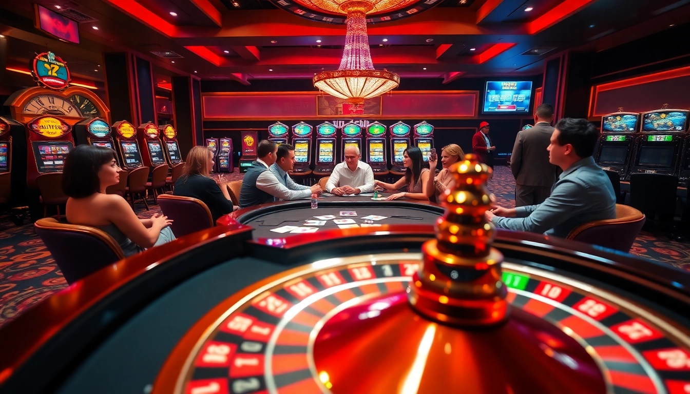 Hitclub casino scene showing intense poker game, vibrant atmosphere with high-stakes play.