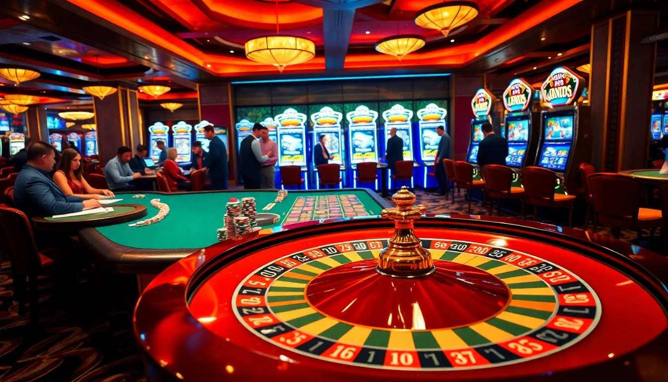 Apiraja88 players enjoying the excitement of a roulette table in a vibrant casino setting.