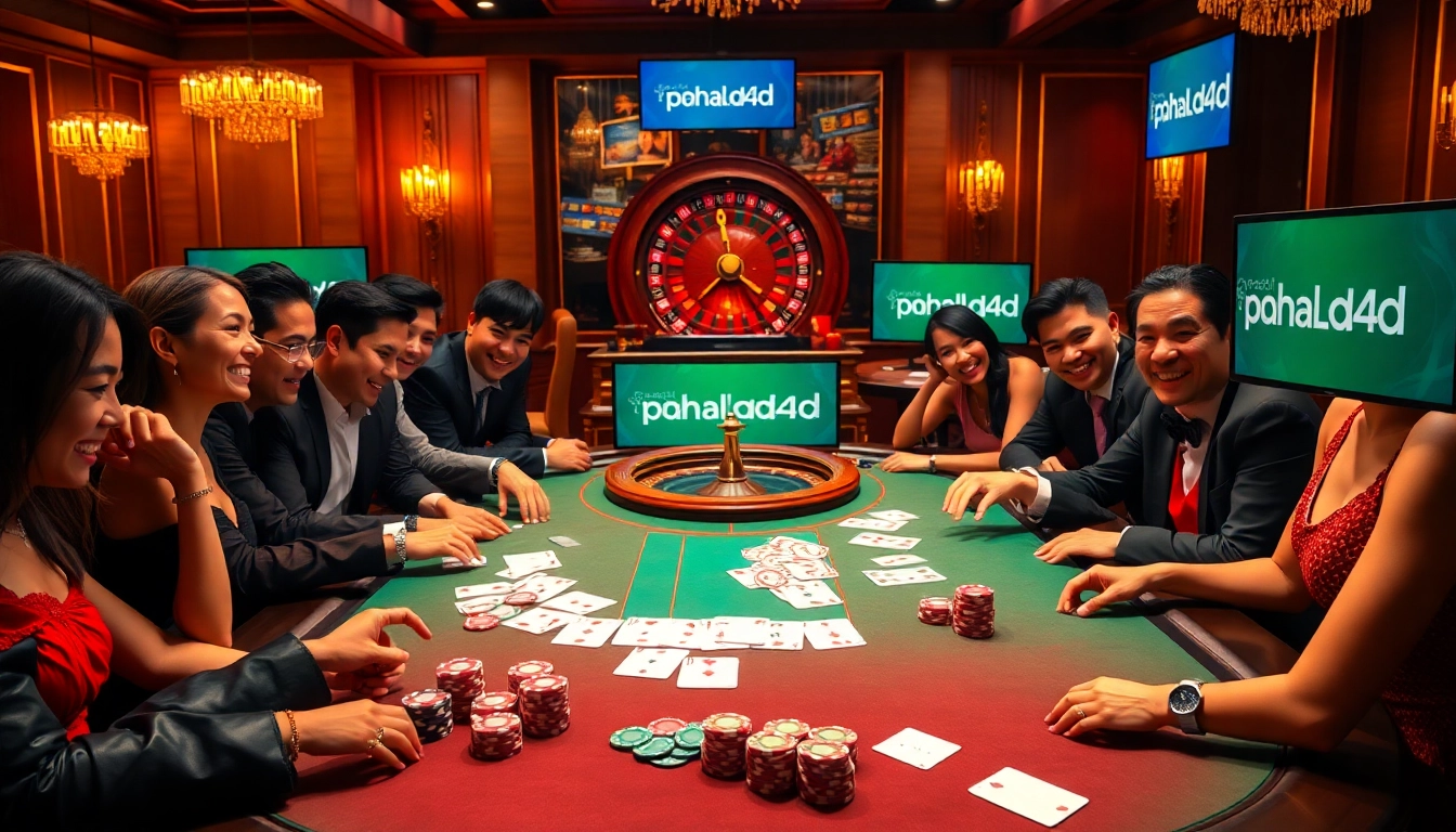Pahala4d poker excitement at a luxurious casino table with colorful chips and cards.
