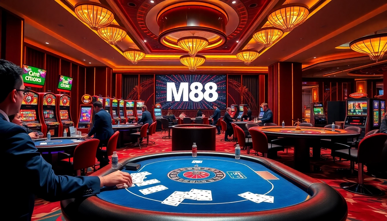 M88 offers thrilling casino experiences with poker tables and dazzling slot machines.