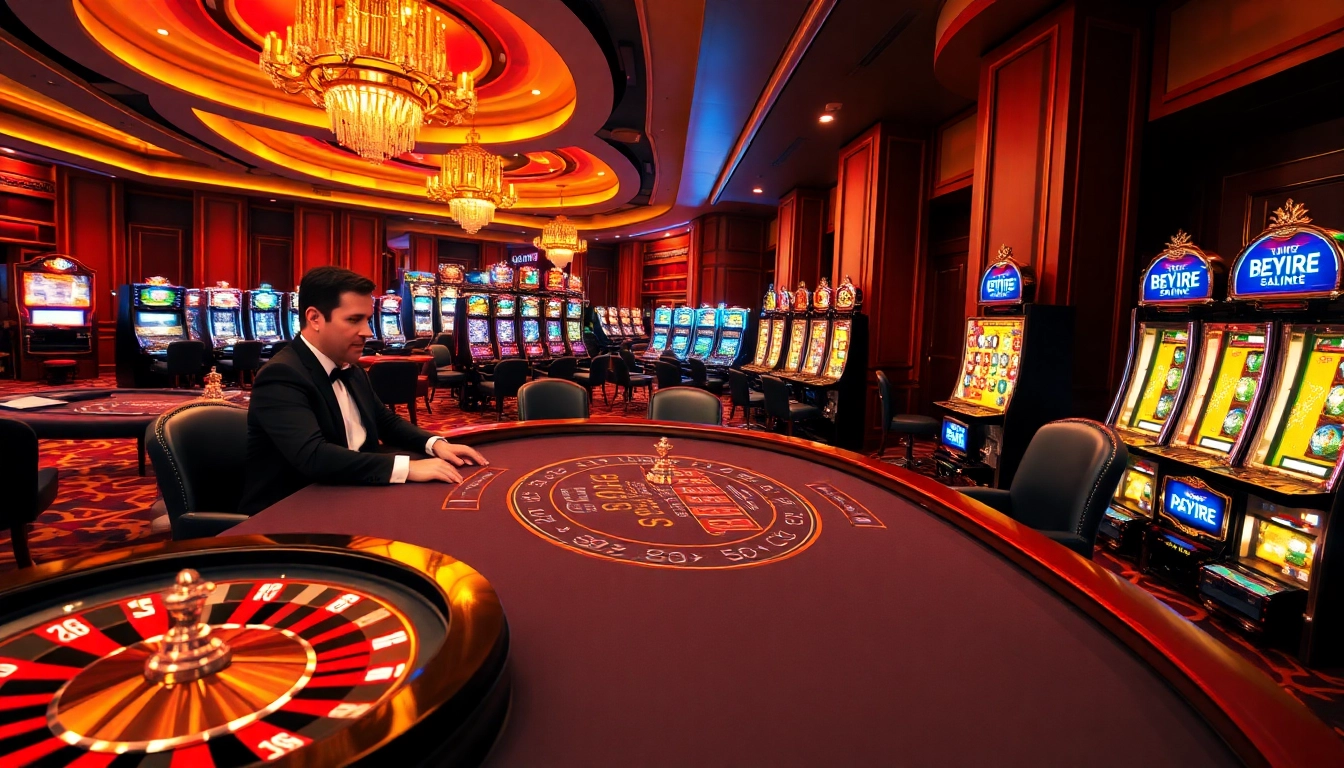 Excitement of go88 casino gaming with vibrant poker tables and illuminated slot machines.