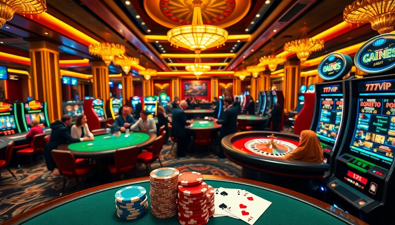 Players enjoying high-stakes games at the 777vip casino, showcasing excitement and luxury.