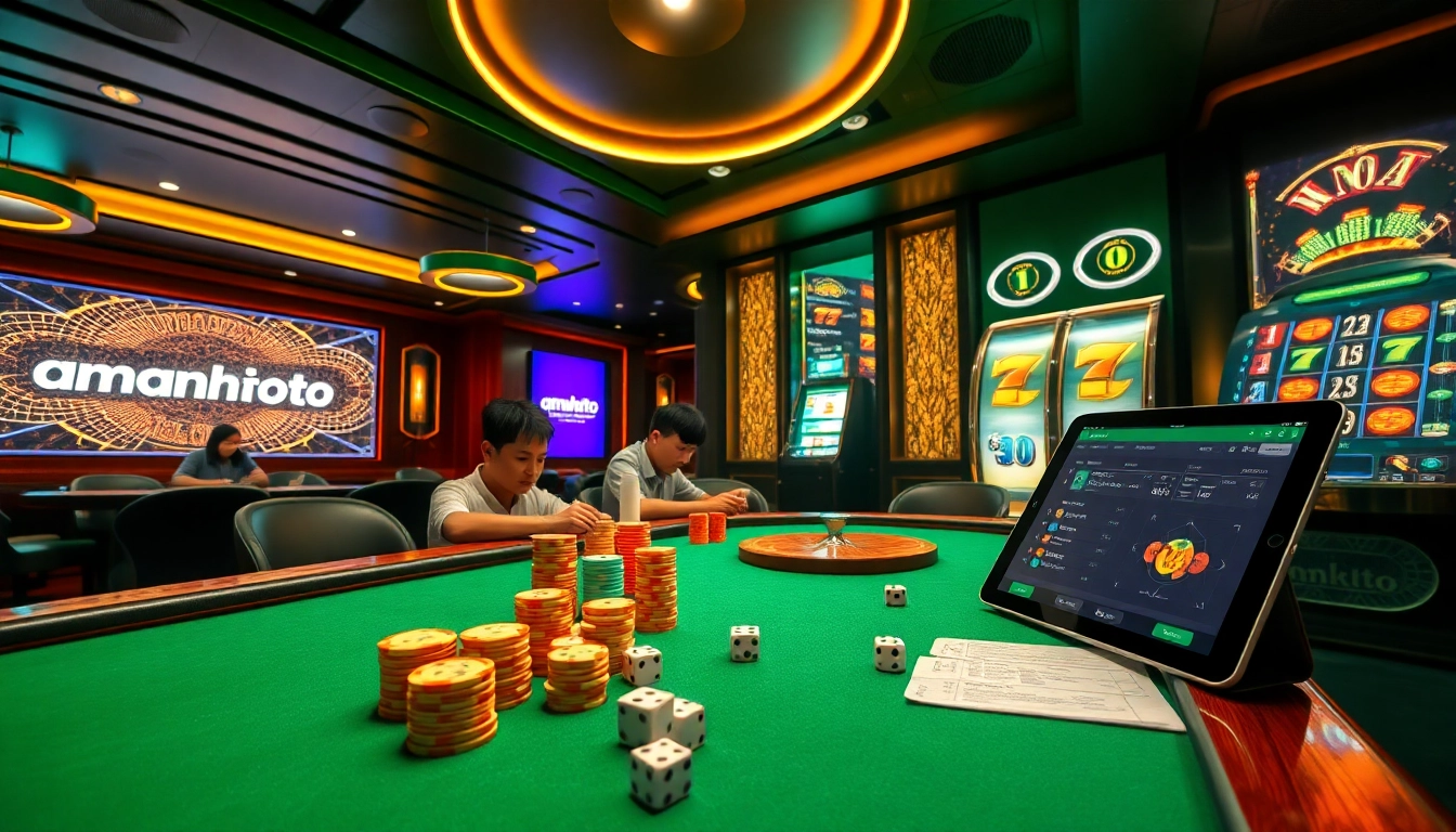 Engaging amanahtoto poker gameplay featuring strategic chip betting and precise card play in a polished casino setting