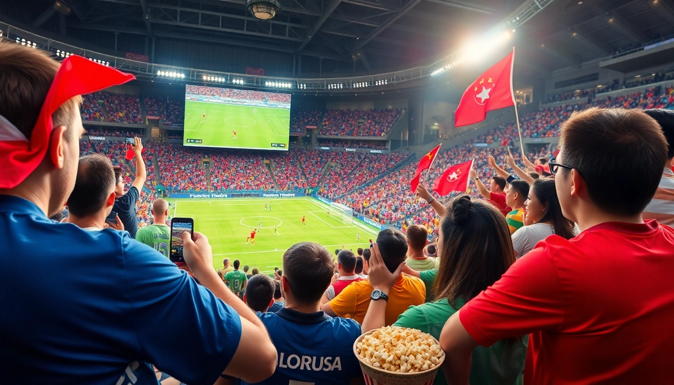 Luongson fans enjoying a vibrant live football streaming experience on various devices.