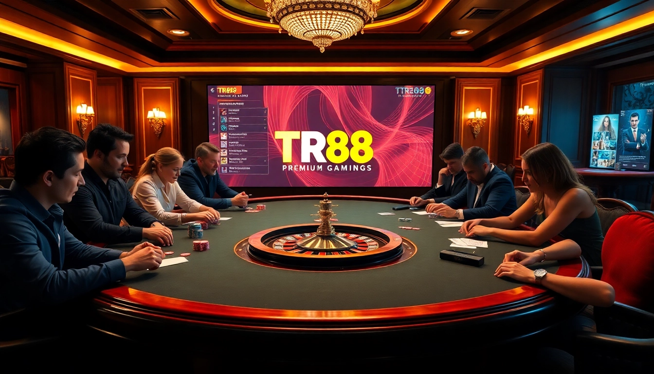 Experience thrilling gameplay at TR88's elegant poker table surrounded by vibrant casino energy.