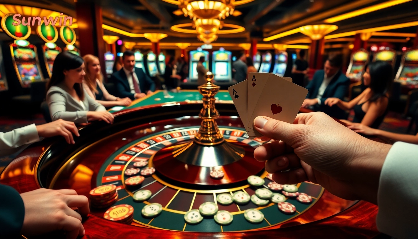 Experience the thrill of sunwin gambling with an exciting roulette game in a luxurious casino setting.