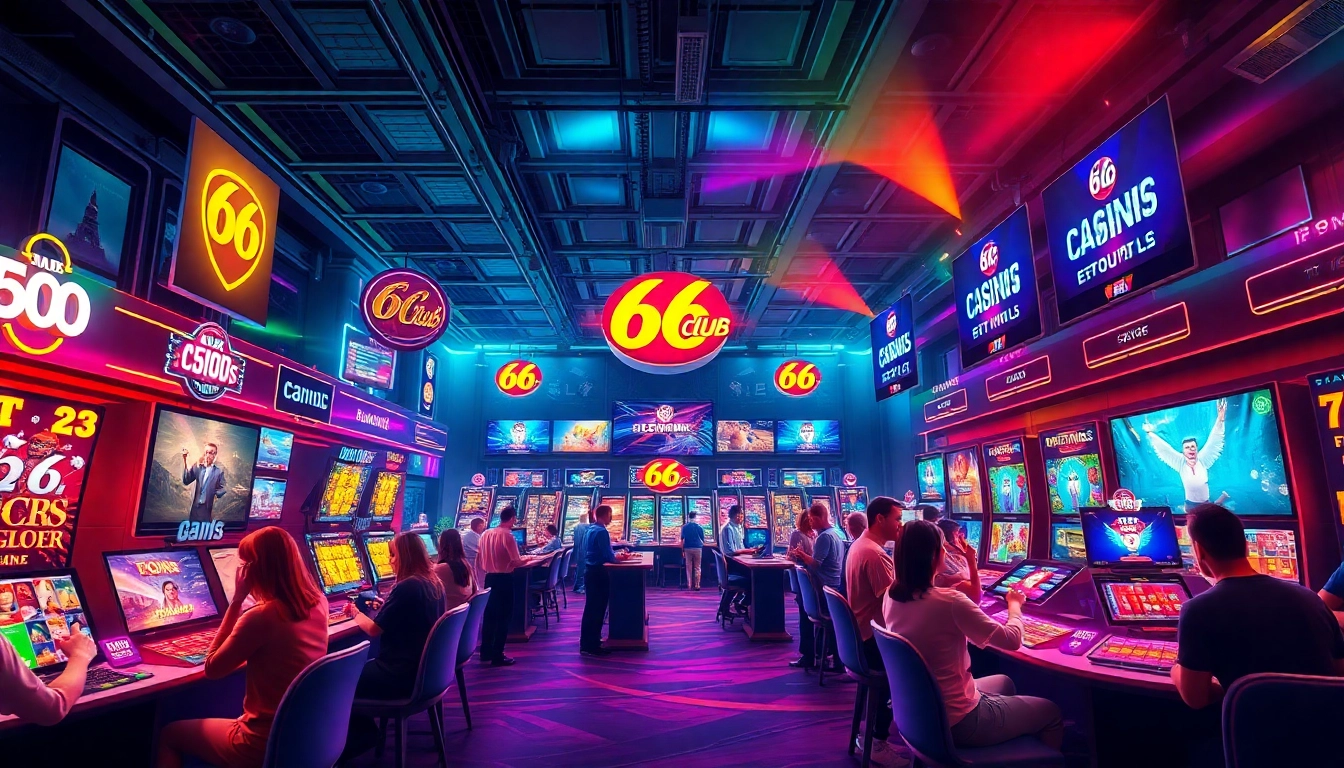 Experience the excitement of 66 club with vibrant gaming scenes and interactive casino elements.