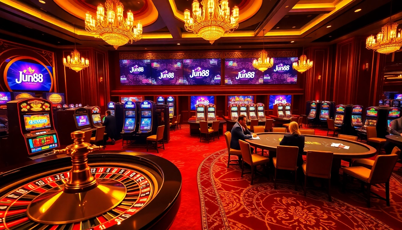 Experience the excitement of Jun88 with players engaged at a vibrant casino table.