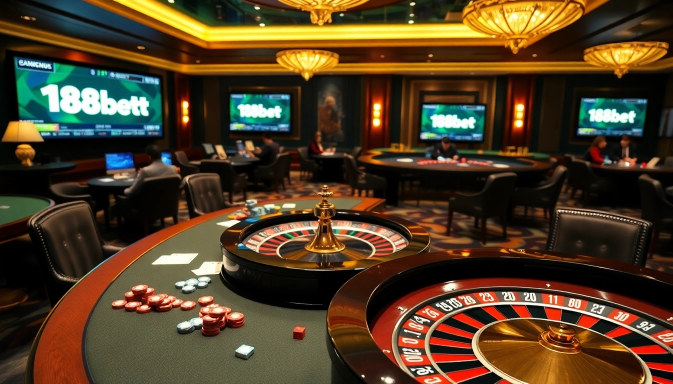 Experience the thrill of gaming at 188bet with vibrant casino tables and engaging online interfaces.