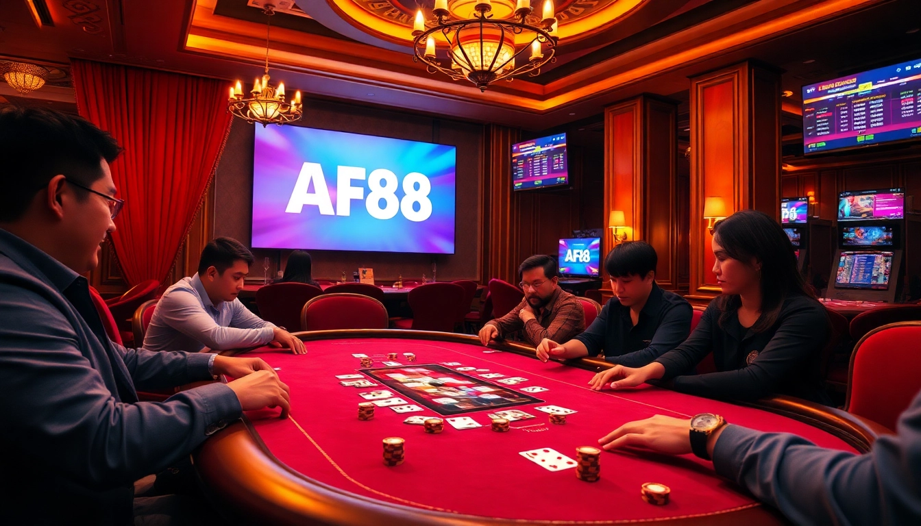 AF88 players enjoying dynamic poker action at a luxurious casino table.